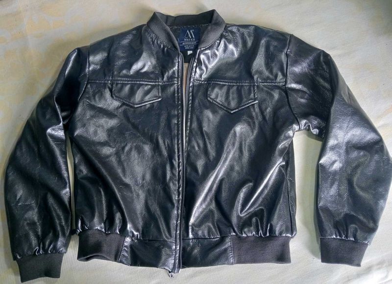 women's Black Faux Leather Bomber Jacket