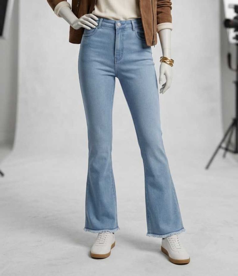 High-Waisted Raw Hem Flare Jeans.