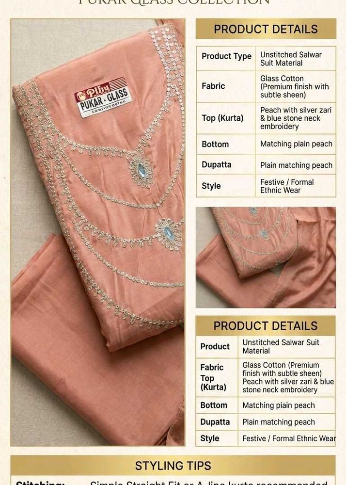 Peach Unstitched Salwar Suit