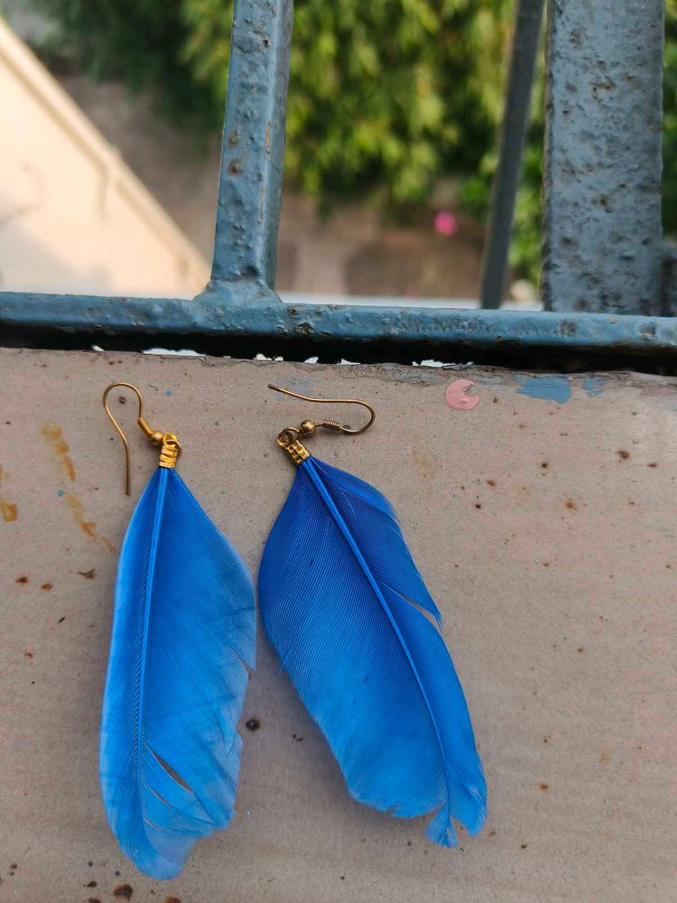 Vibrant Blue Feather Earrings
