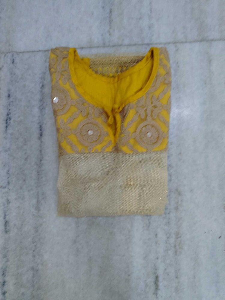 Embroidered Yellow Kurta Set