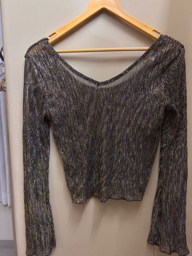 Sparkly Lurex Striped Long Sleeve Top
