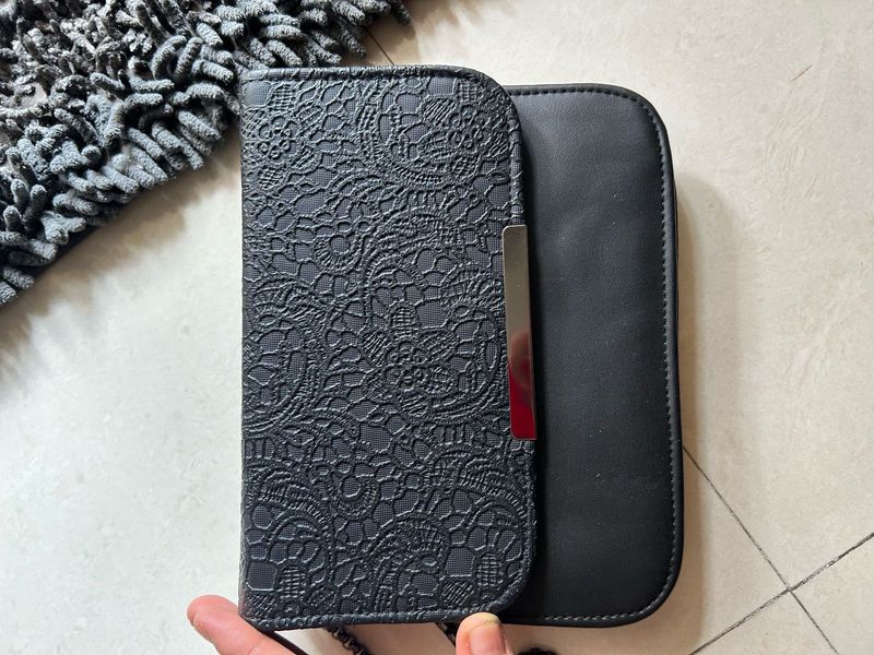 Black Lace Detail Crossbody Bag