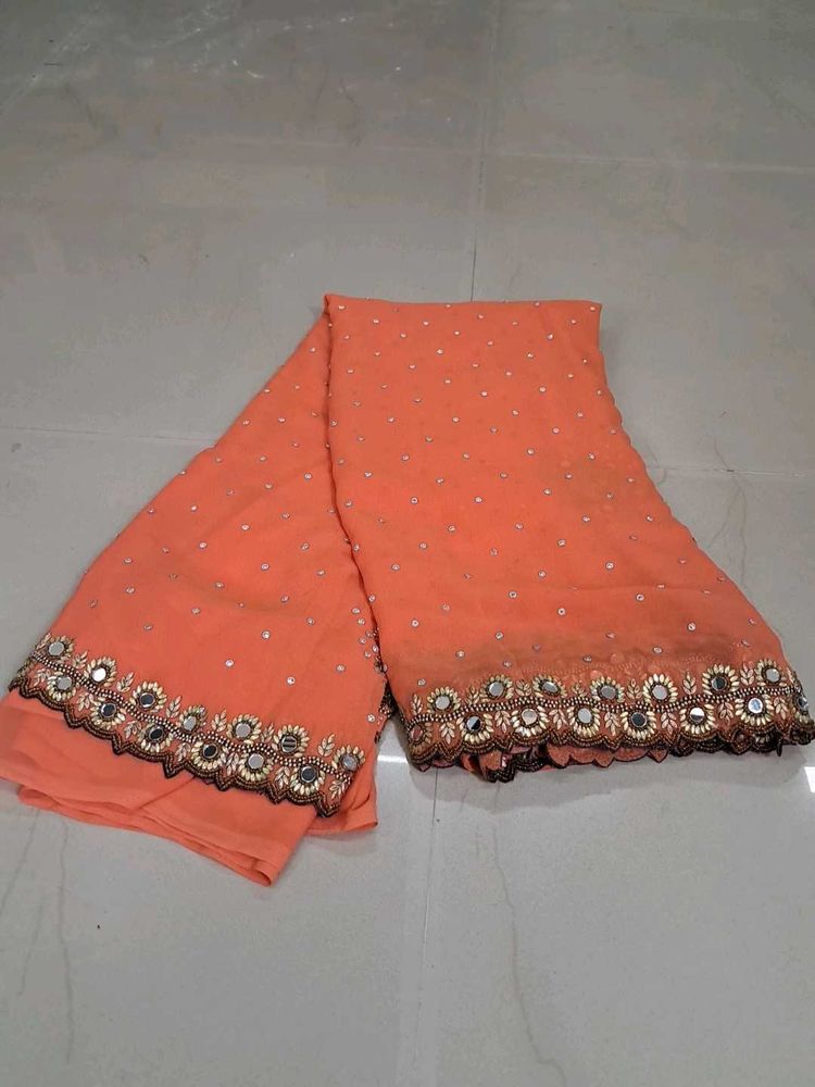 Peach Embellished Mirror Work Saree