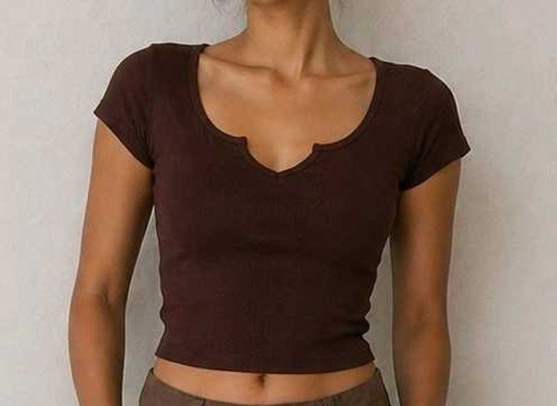 Brown V Neck Tee