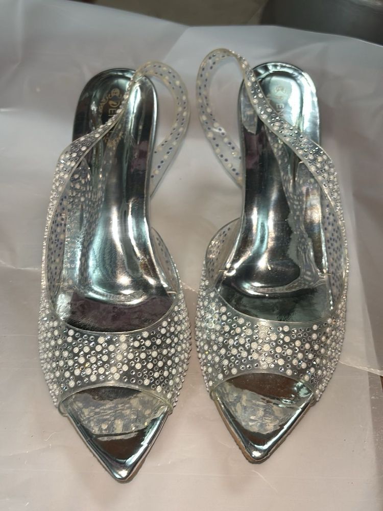 Elegant Silver Embellished Heels
