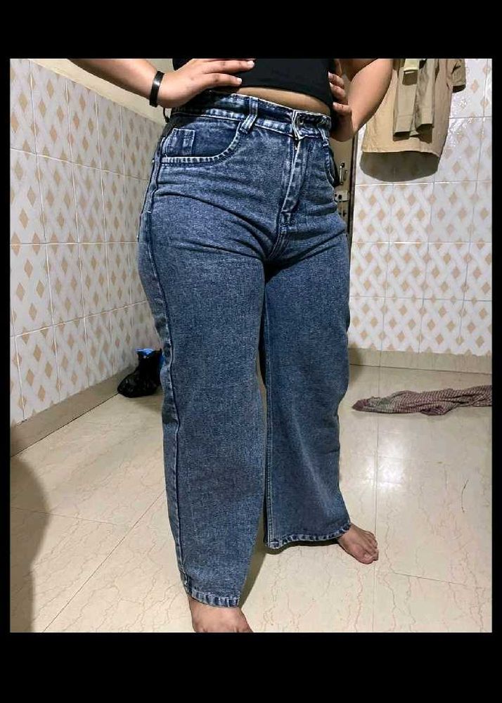 Stylish Wide Leg Acid Wash Jeans