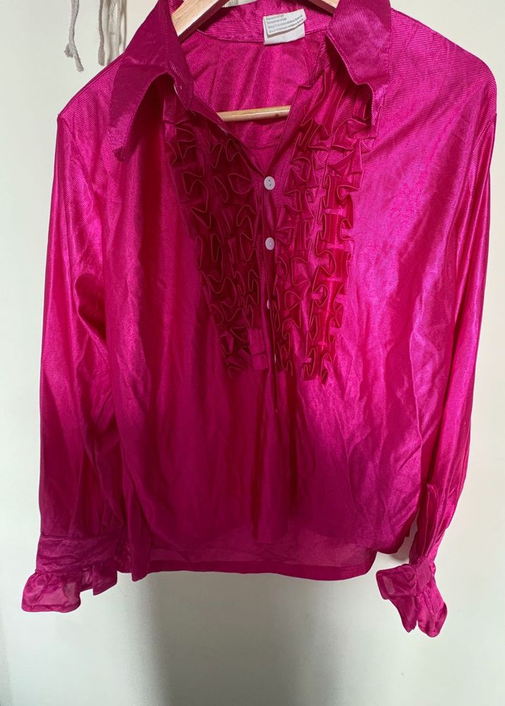 Vibrant Pink Ruffled Button-Up Top