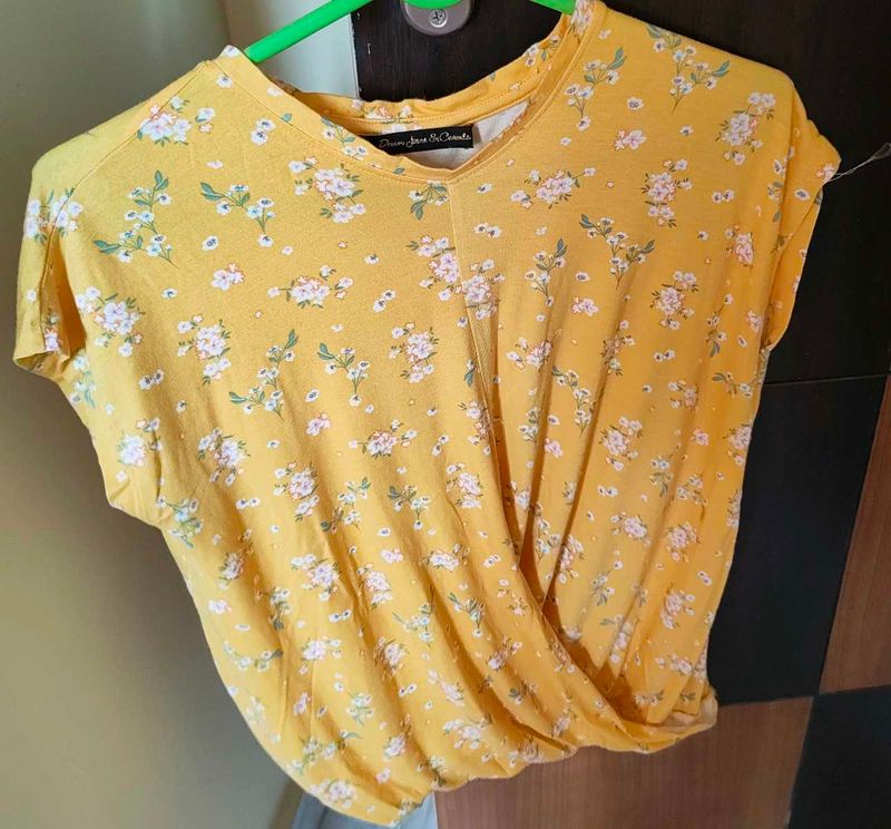 Yellow Floral Twist Front Top