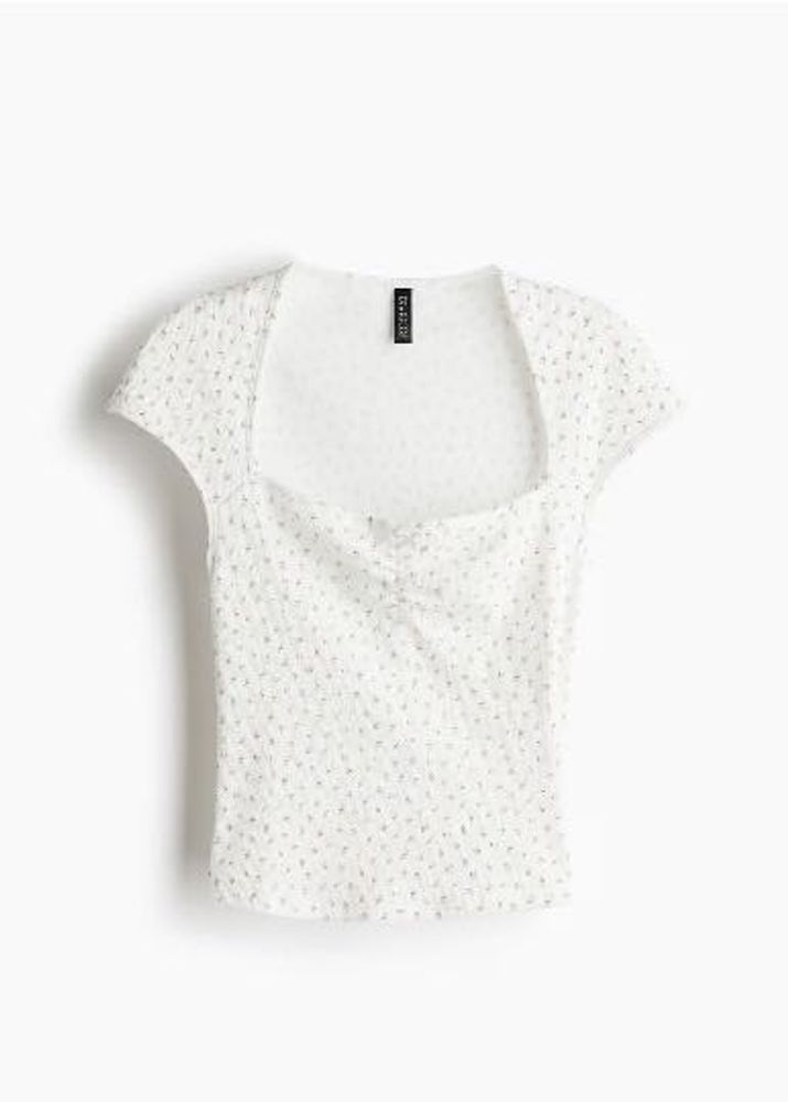 H&amp;M White Square Neck Puff Sleeve Top
