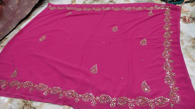 Elegant Pink Embellished Saree