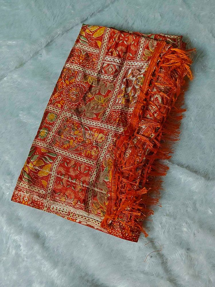 Vibrant Orange Dupatta with Tassels