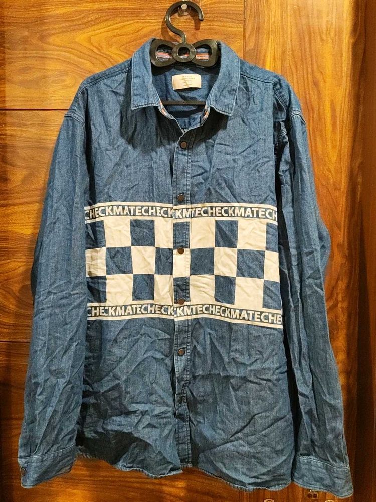 Denim Shirt with Checkered Detail