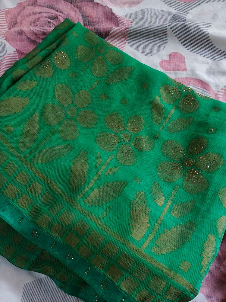 Vibrant Green Floral Saree