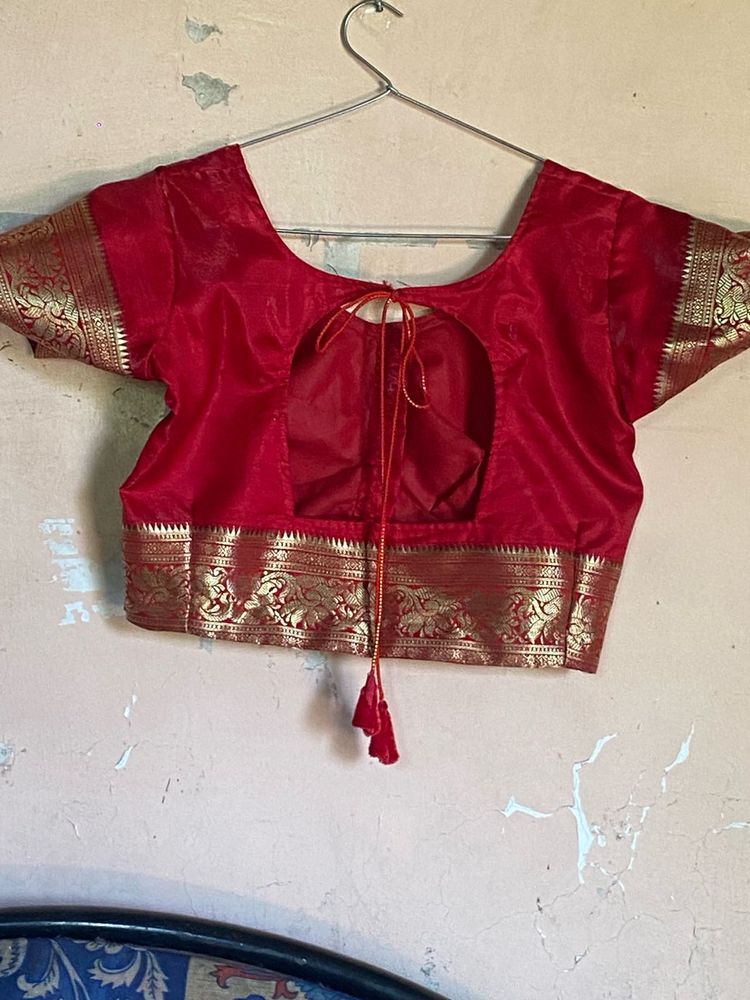 Red Ethnic Blouse with Gold Border
