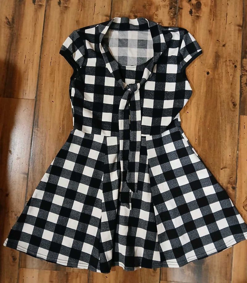 Gingham Tie-Neck Fit &amp; Flare Dress