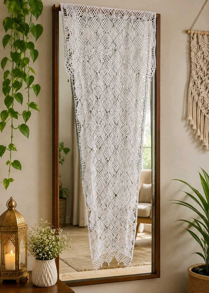 Vintage Handmade Crochet Cottonwork Mirror Panel/