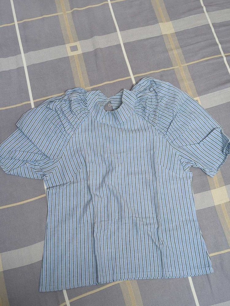 Striped Blue Top with puffy sleeves