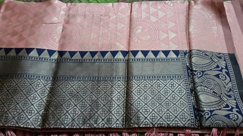 Brand New Rose Pink Silk Saree with Blue Border