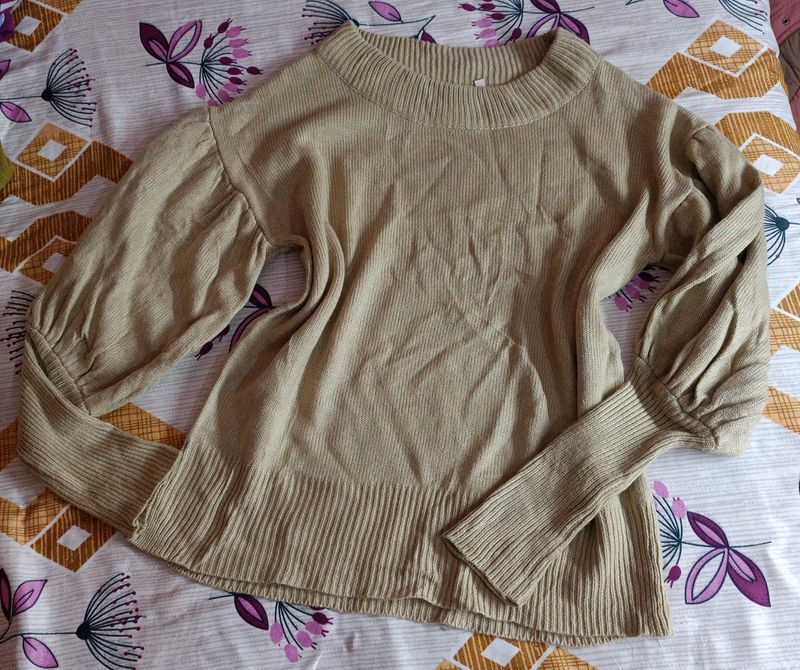 Beige Puff Sleeve Knit Sweater