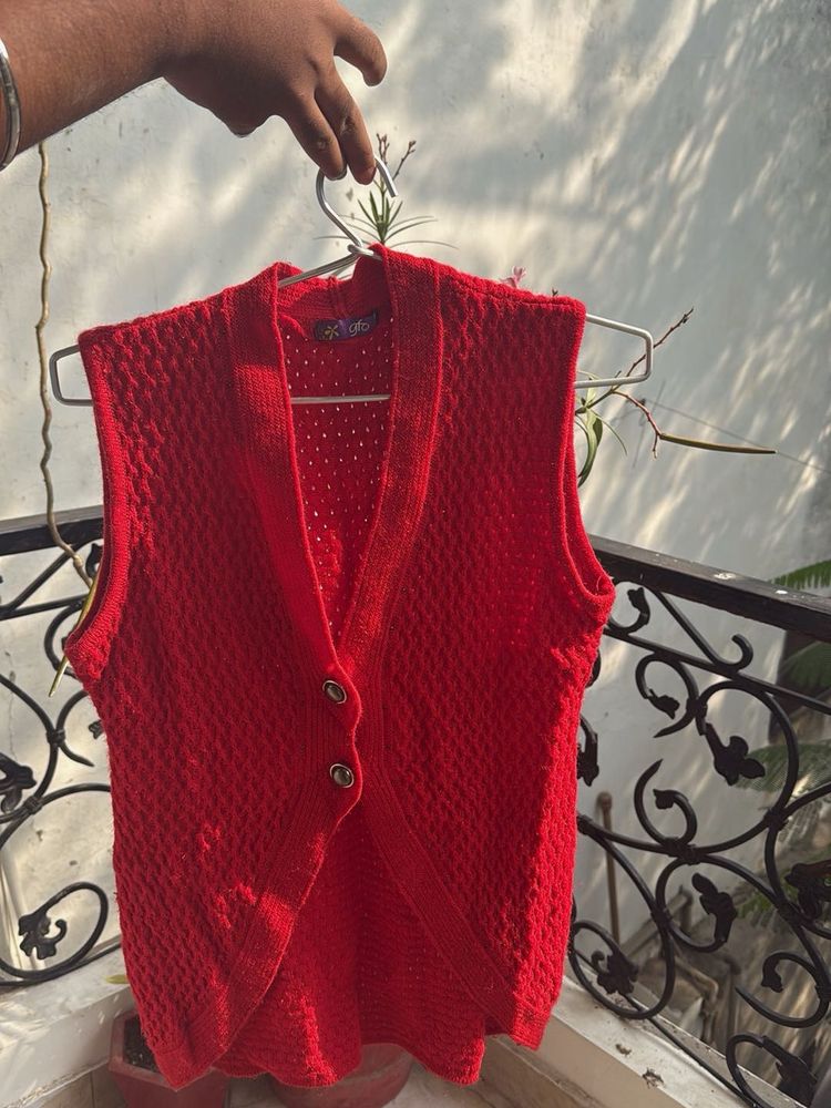 Red Knit Vest with Buttons