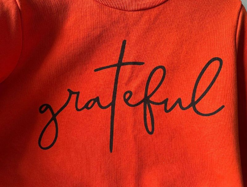 Orange "Grateful" Graphic cropped sweatshirt