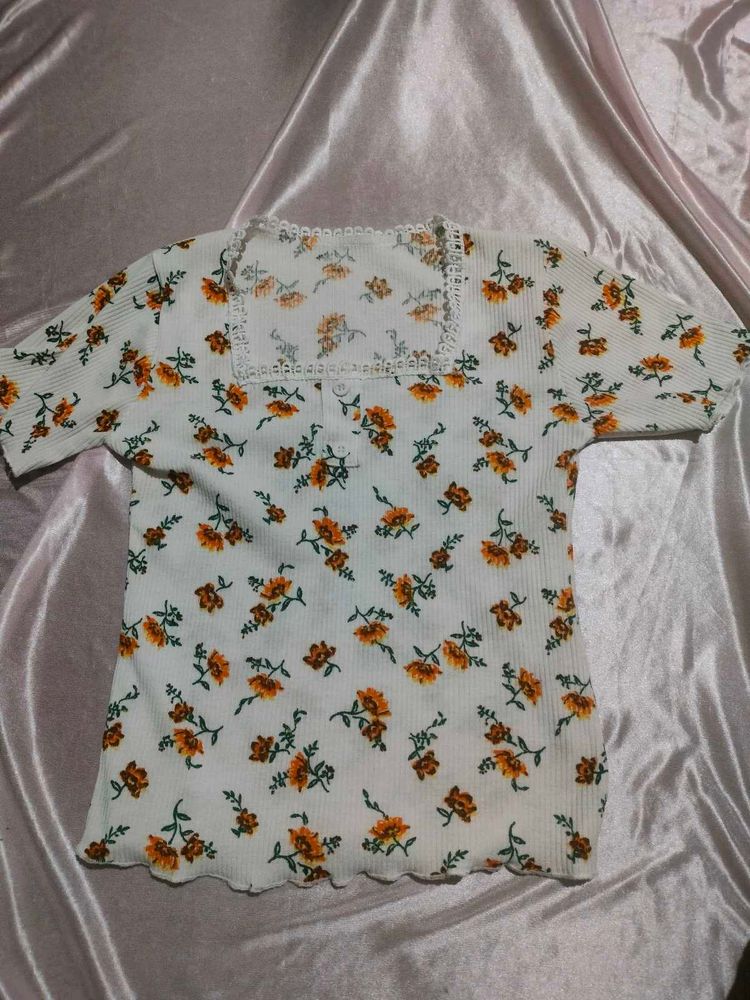 Floral Print Square Neck Top
