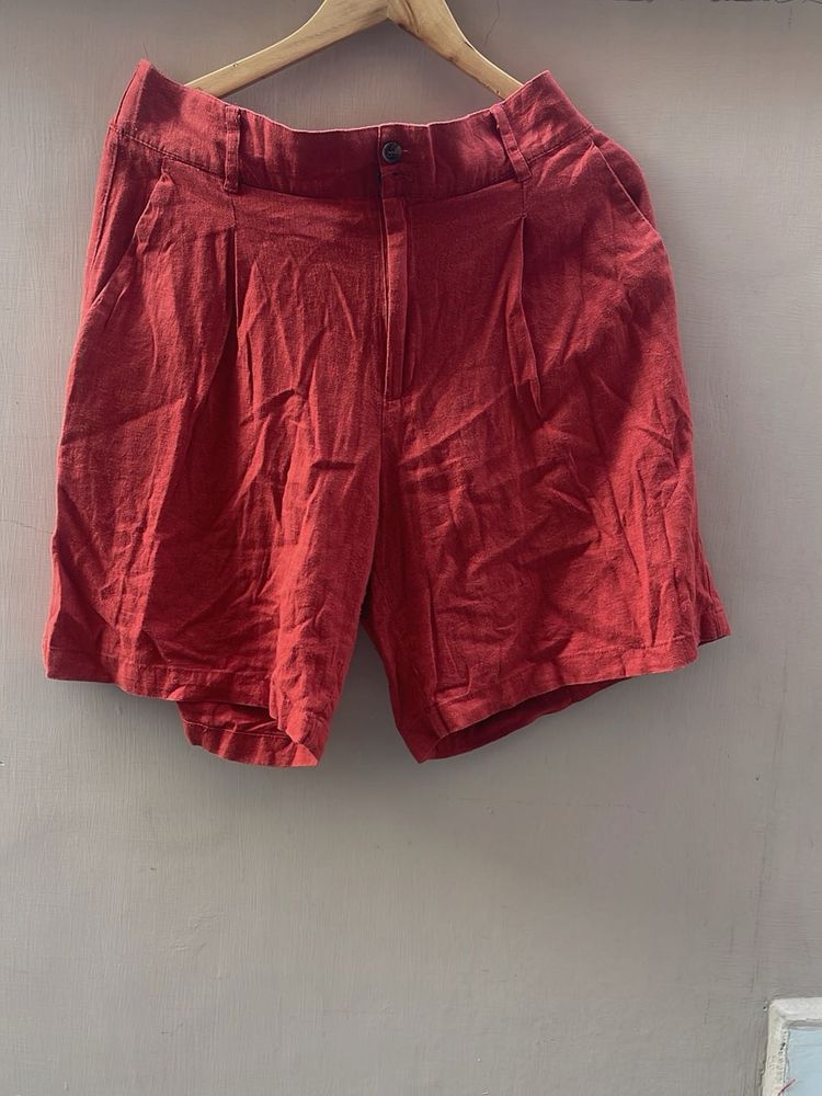 Stylish Red Linen Shorts
