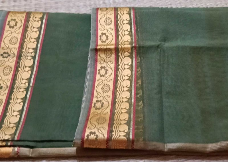Brand New Cotton Olive Green Saree