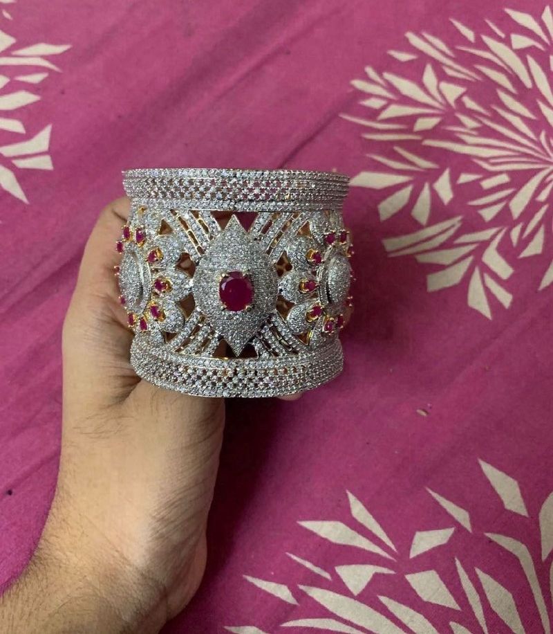 Exquisite CZ &amp; Ruby Bangle Bracelet