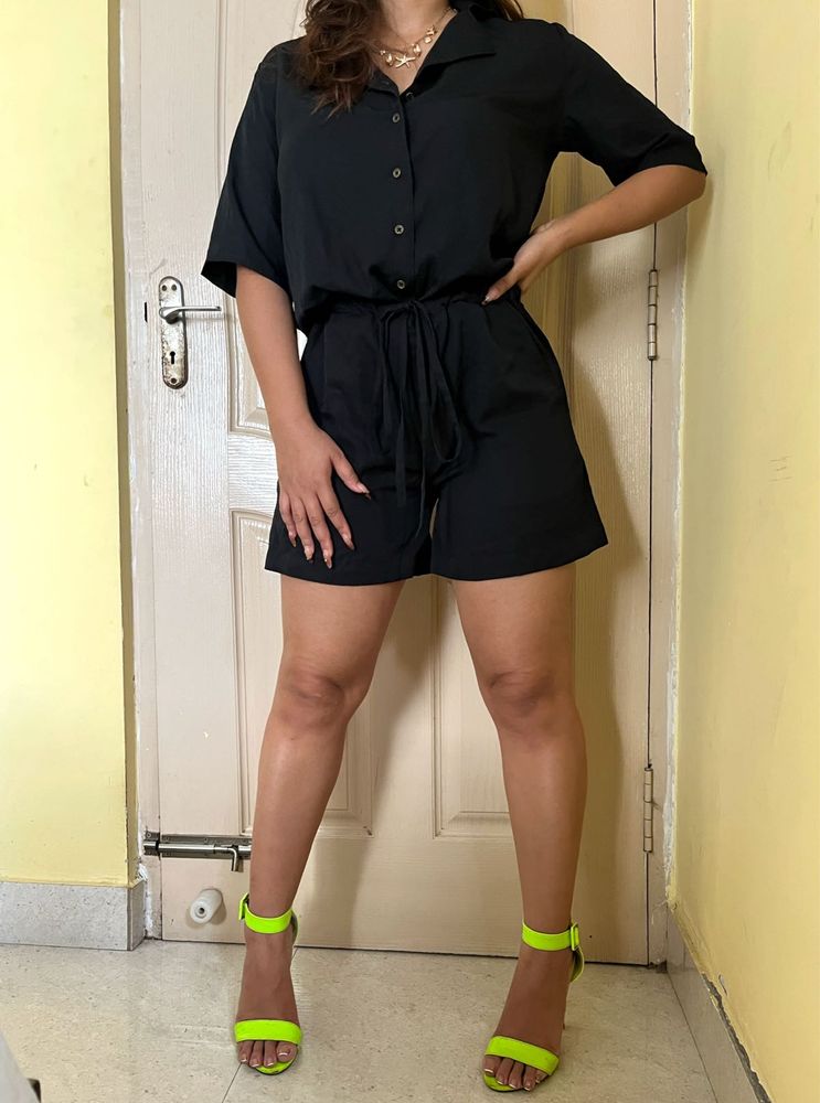 Chic Black Shirt &amp; Shorts Co-ord Set