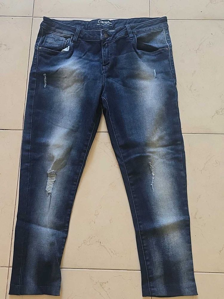 Stylish Ripped Blue Denim Jeans