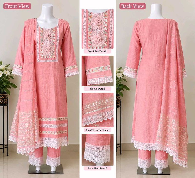 Pretty Peach Pink Ethnic Kurti Set.