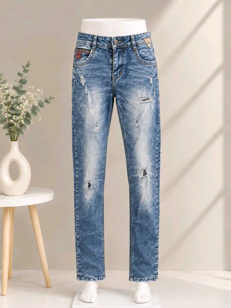 Distressed Blue Denim Jeans