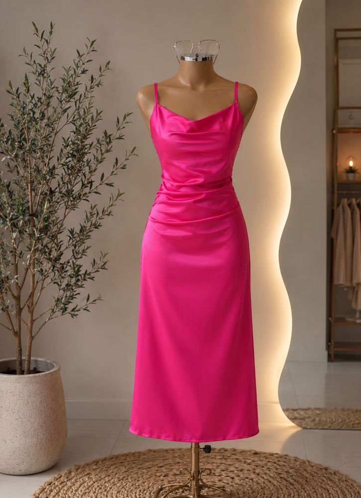 Hot Pink Satin Slip Dress