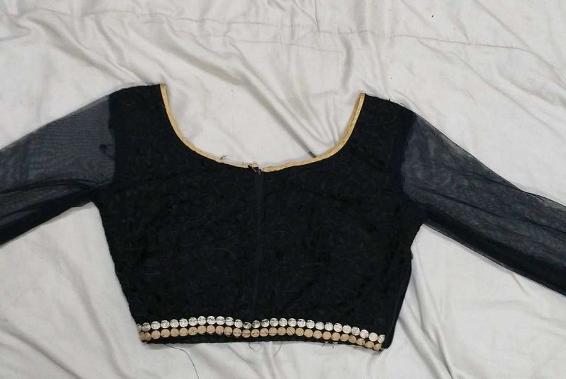 Elegant Black Blouse with Net Sleeves