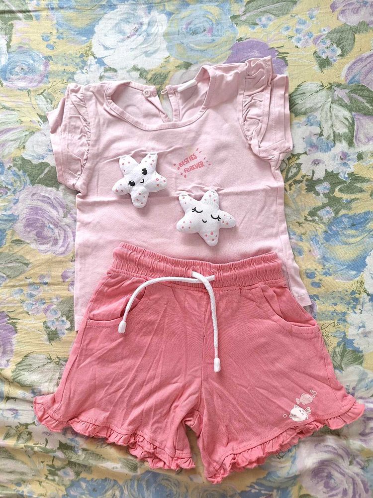 Cute Pink Starfish T-Shirt &amp; Shorts Set