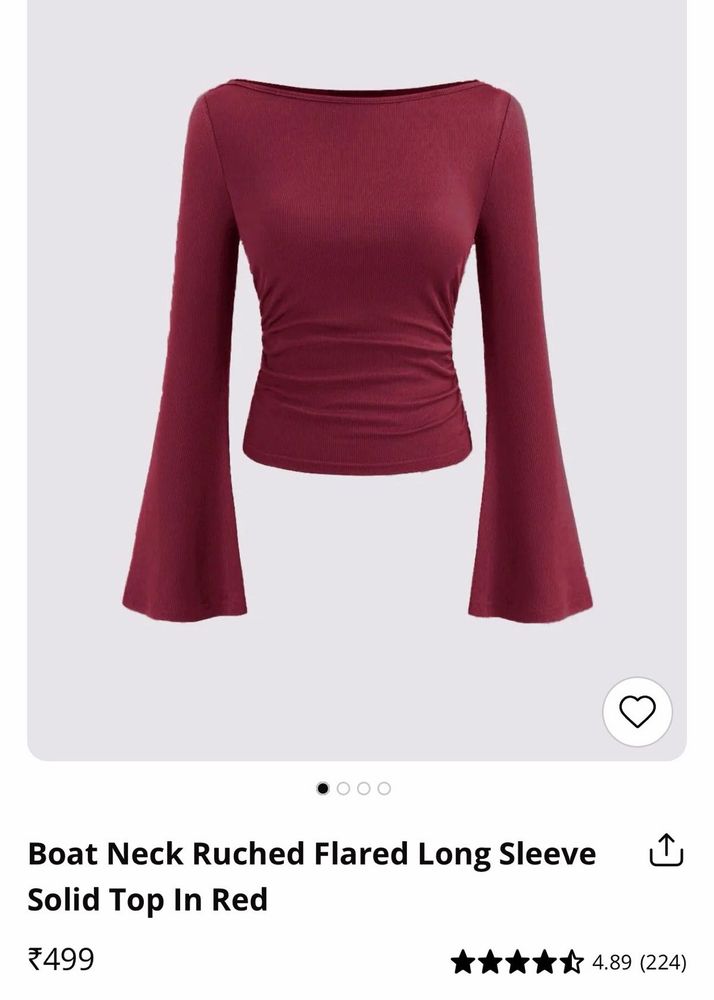 Boat Neck Ruched Flared Long Sleeve Top