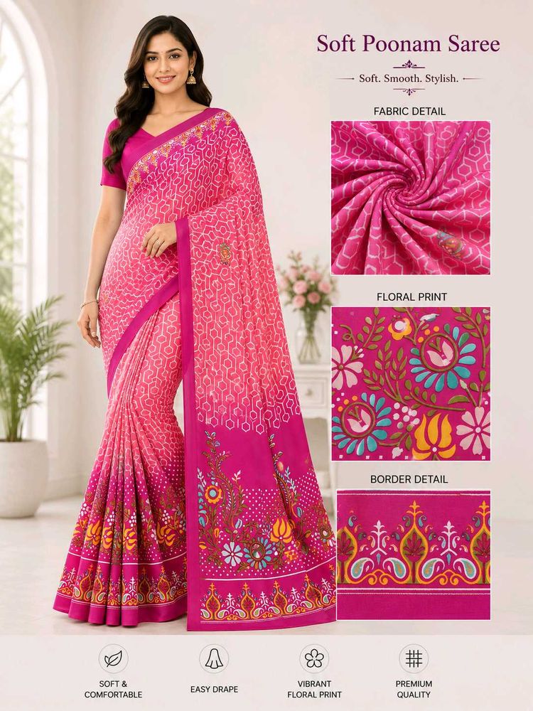 Soft poonam sarees Pink Saree