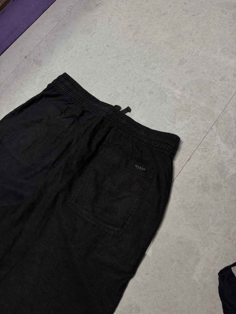 Guess Black Linen Trousers Pants