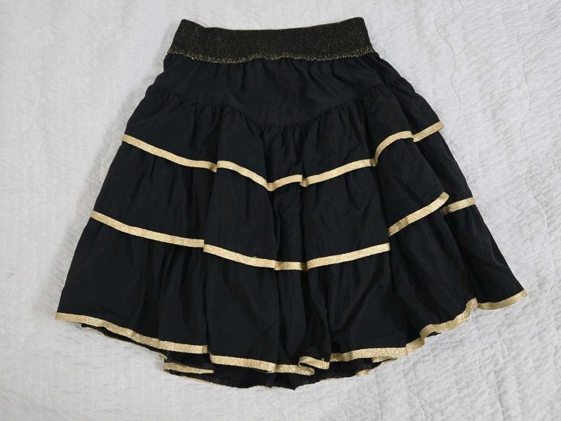 Black Tiered Skirt with Gold Trim waist 30