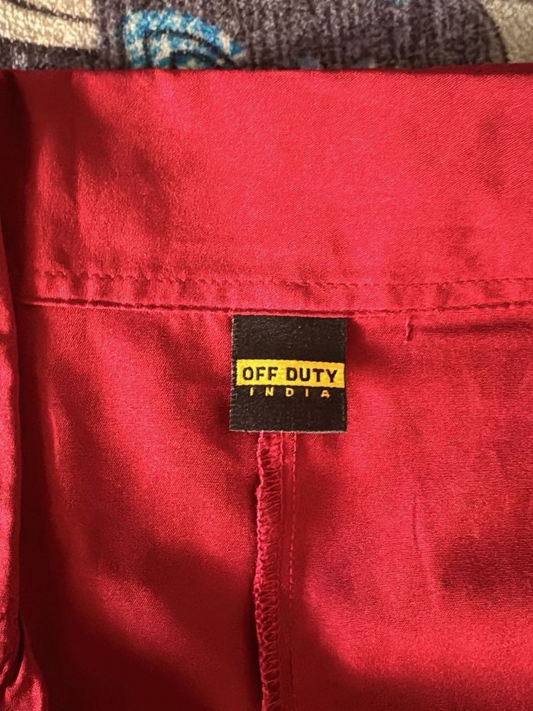 off duty red office shirt