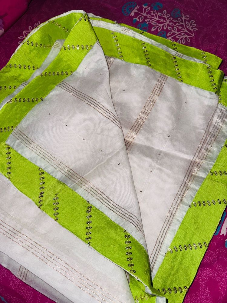 White dupatta with Green Border