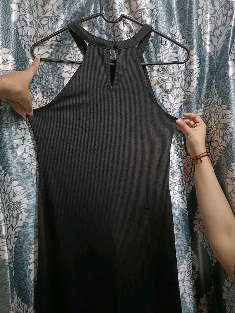 Black Ribbed Bodycon Dress