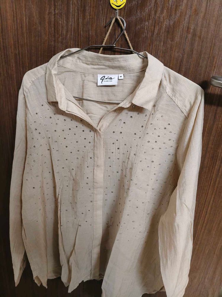 Gia Curves by Westside Beige Diamante Design Shirt