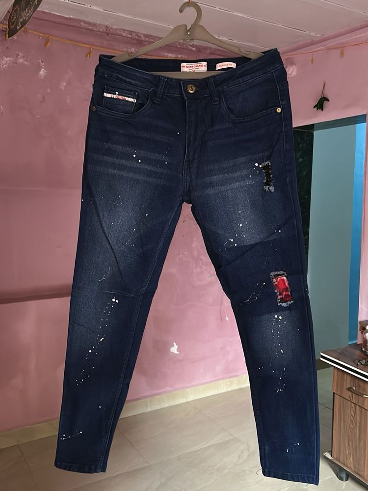 Navy Blue Tonned Patched Color Drop Jeans