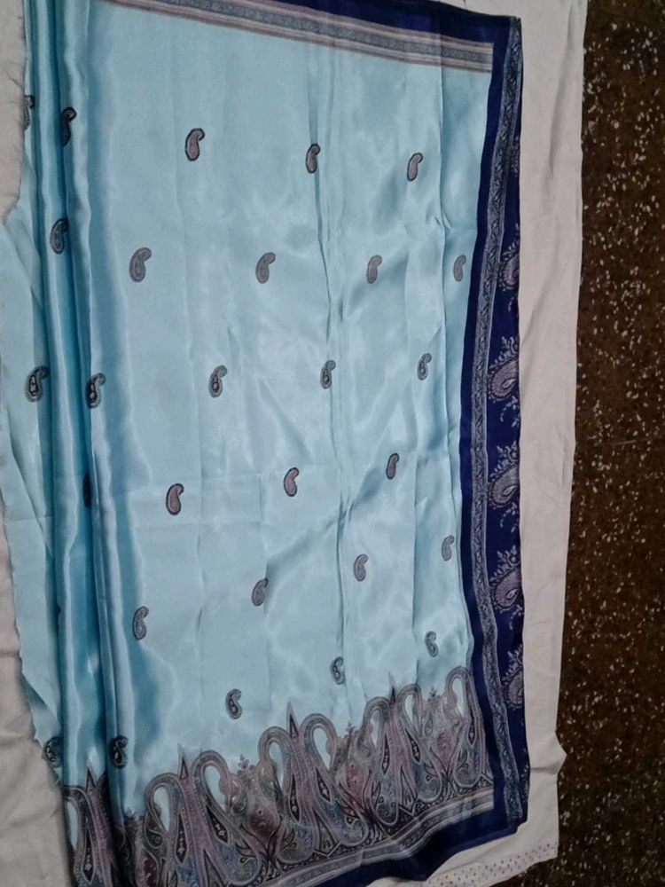 Elegant Light Blue Paisley Saree