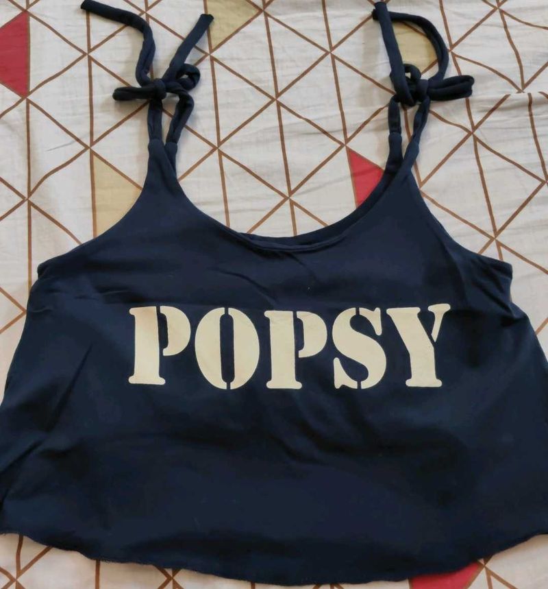 Navy Blue "POPSY" Crop Top