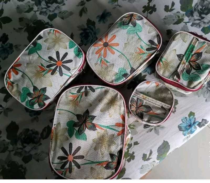 Floral Print Pouches - Set of 5