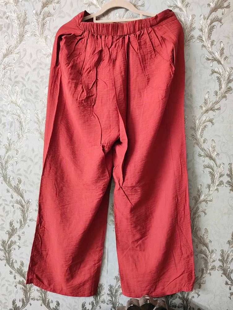 Coral Linen Blend Palazzo Pants